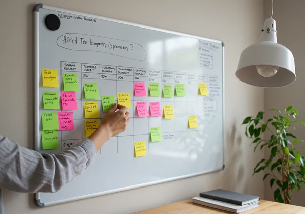 Whiteboard and sticky notes for visual planning and tasks