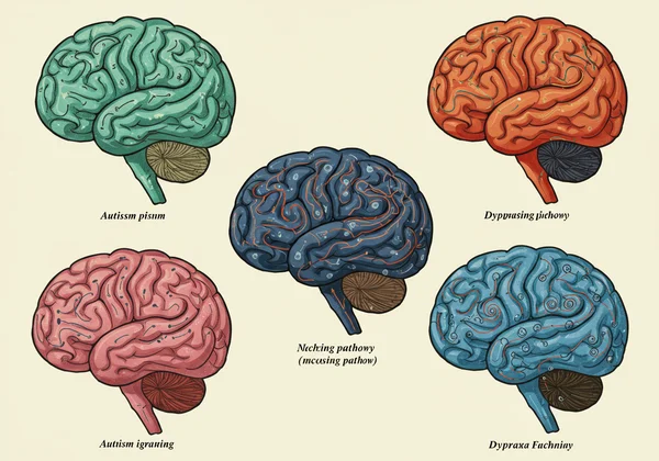 Illustration of diverse brains processing information.