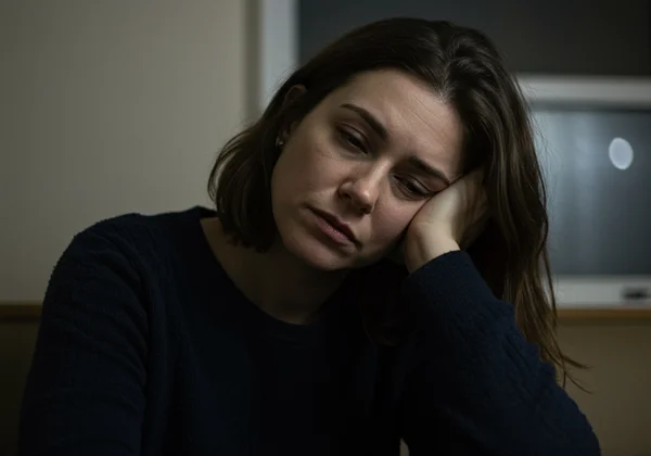 امرأة منهكة بعد التخفي الاجتماعي.