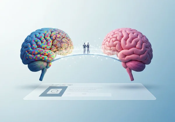 Абстрактный мост, соединяющий различные типы мозга, эмпатия.