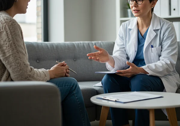 A person consulting a healthcare professional for diagnosis