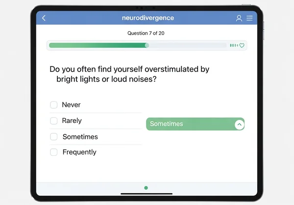 Screenshot di uno strumento di valutazione online per la neurodivergenza