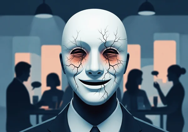 Donna che indossa una maschera calma ma si sente esaust* sotto