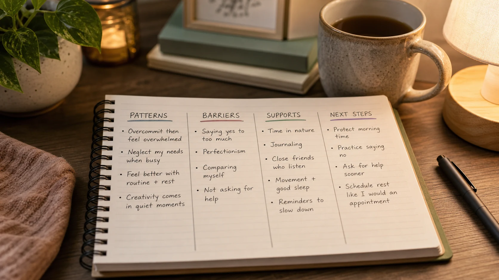 Self-reflection notes for support needs